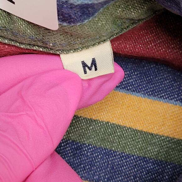 Vintage MOD Striped Denim Button Shirt Medium 22x29 Baggy Vertical-Stripes - Picture 8 of 13